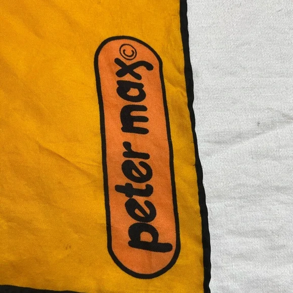 Peter Max Scarf Vintage 1970s Butterfly Psychedelic Vivid Color Gold Silk? - Picture 4 of 15